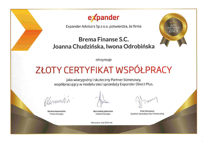 Brema Finanse - Zloty-Certyfikat od firmy Expander